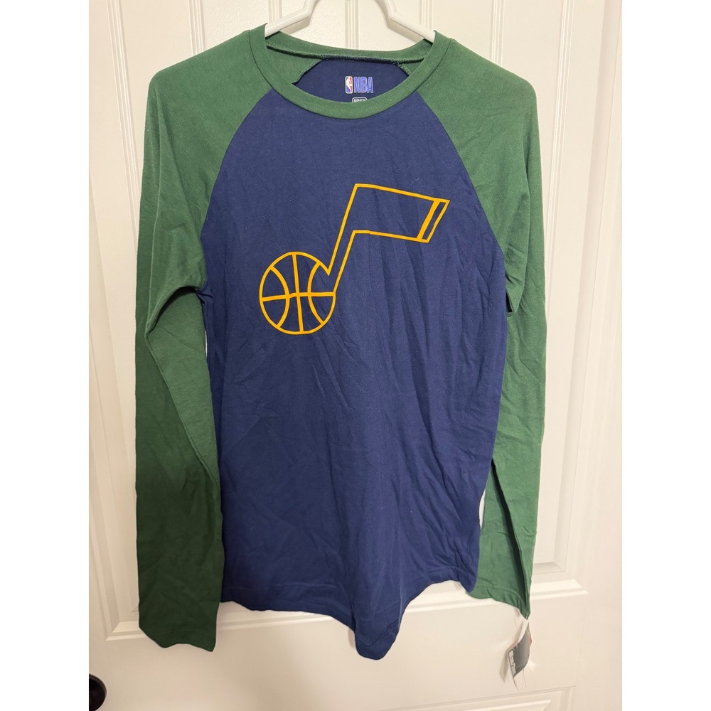 NBA Utah Jazz Raglan Tee Mens‎ Small Navy Blue Green Long Sleeve Graphic Shirt